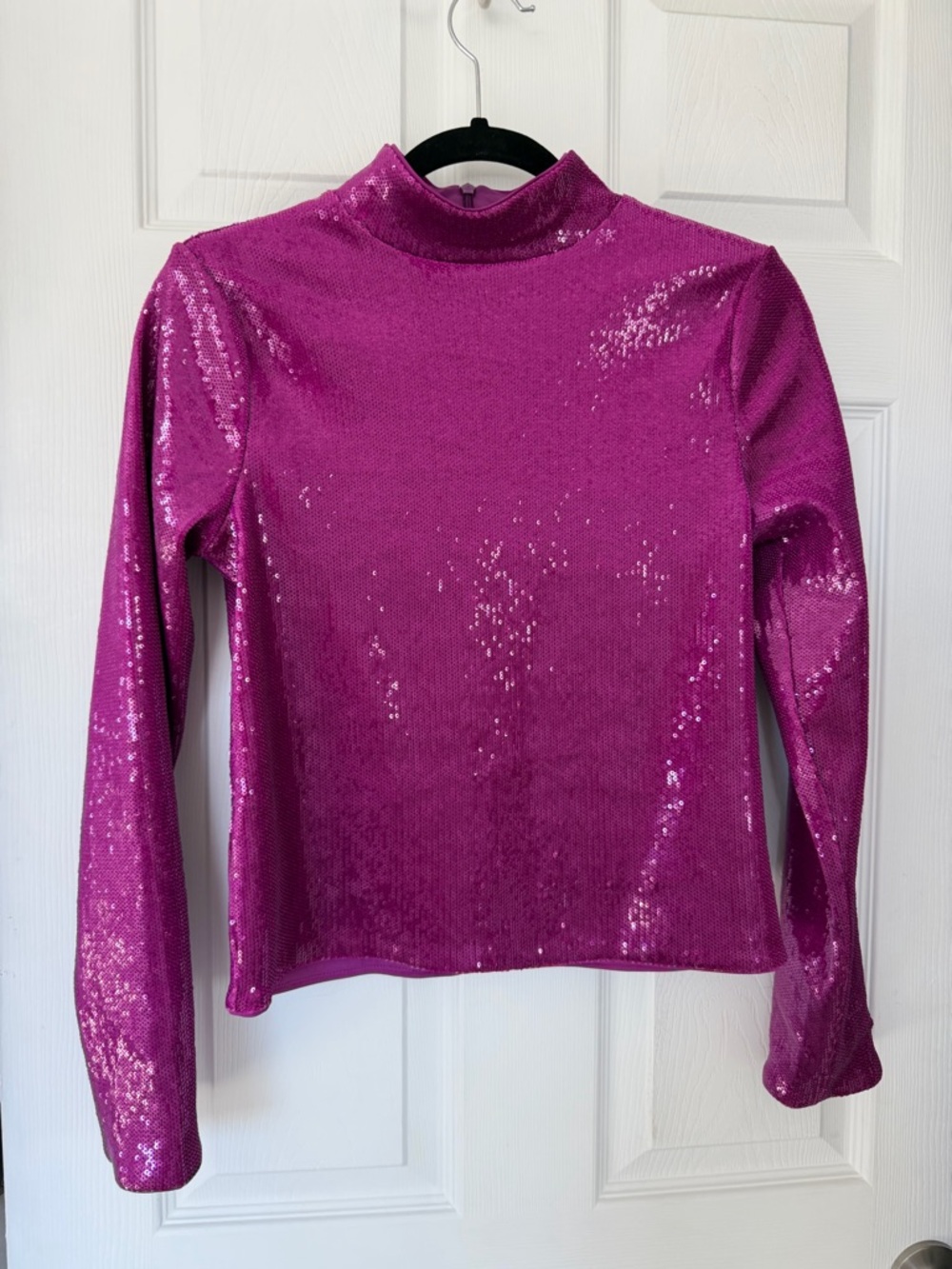 EXPRESS Fuchsia Pink Sequin Mock Neck Top w/ deep back zipper closure